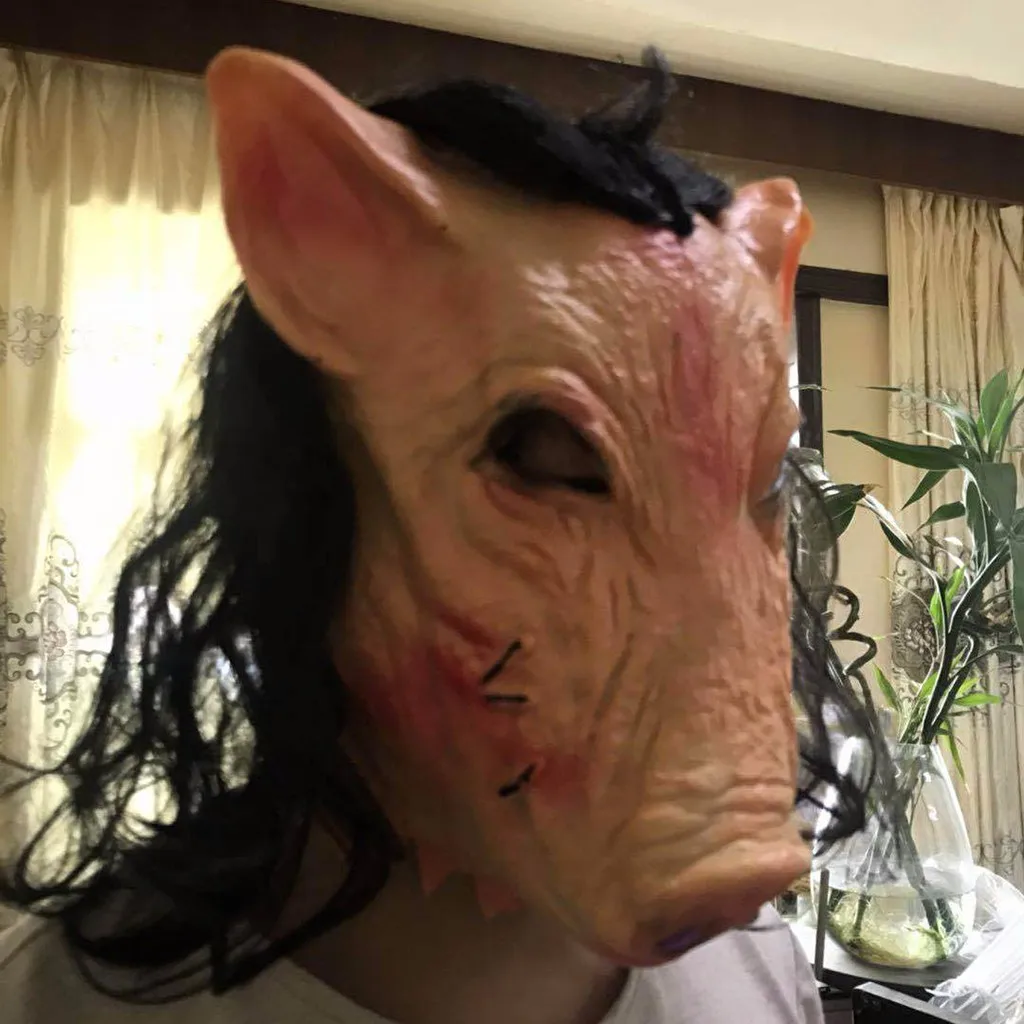 ハロウィン怖い鋸豚頭マスクコスプレパーティー恐ろしい動物マスクフルフェイスラテックスマスクハロウィンパーティー装飾ラテックス小道具