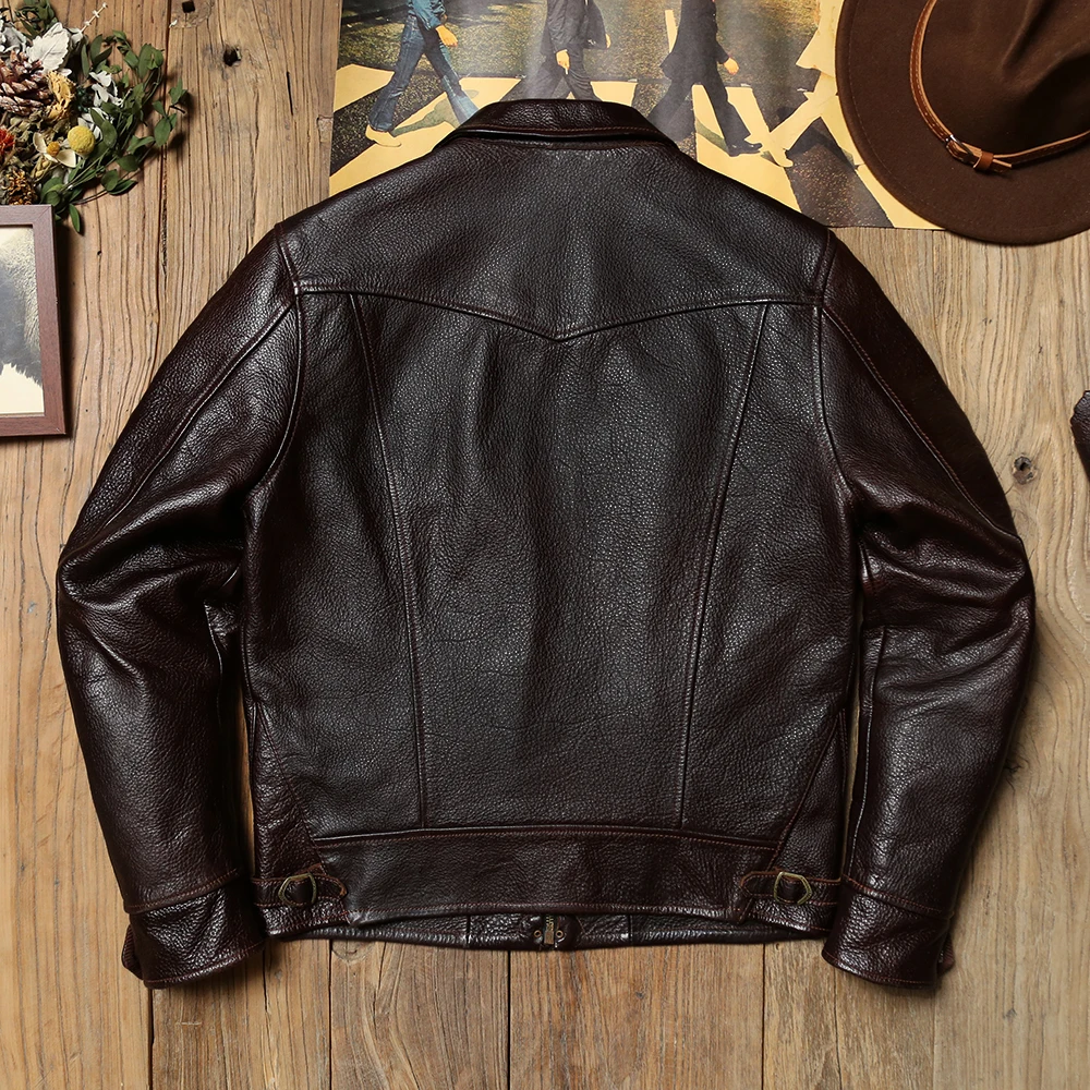 American vintage Mendoza farmer men's leather leather lapel oil wax head layer cowhide jacket Ami click