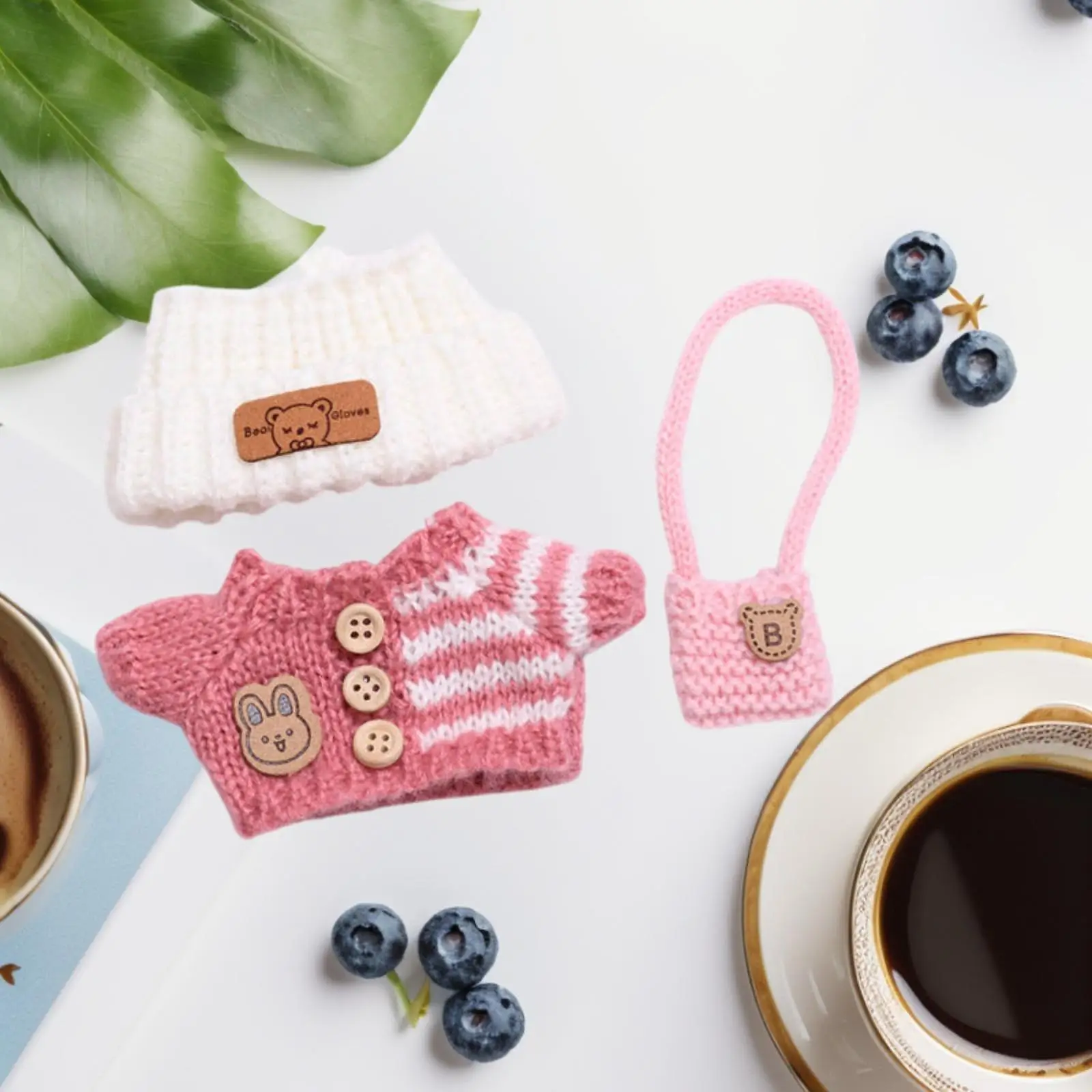 3 Pieces Dolls Sweater and Hat Bag, Miniature Clothes Accessory for 15-17cm Dolls Birthday Gifts