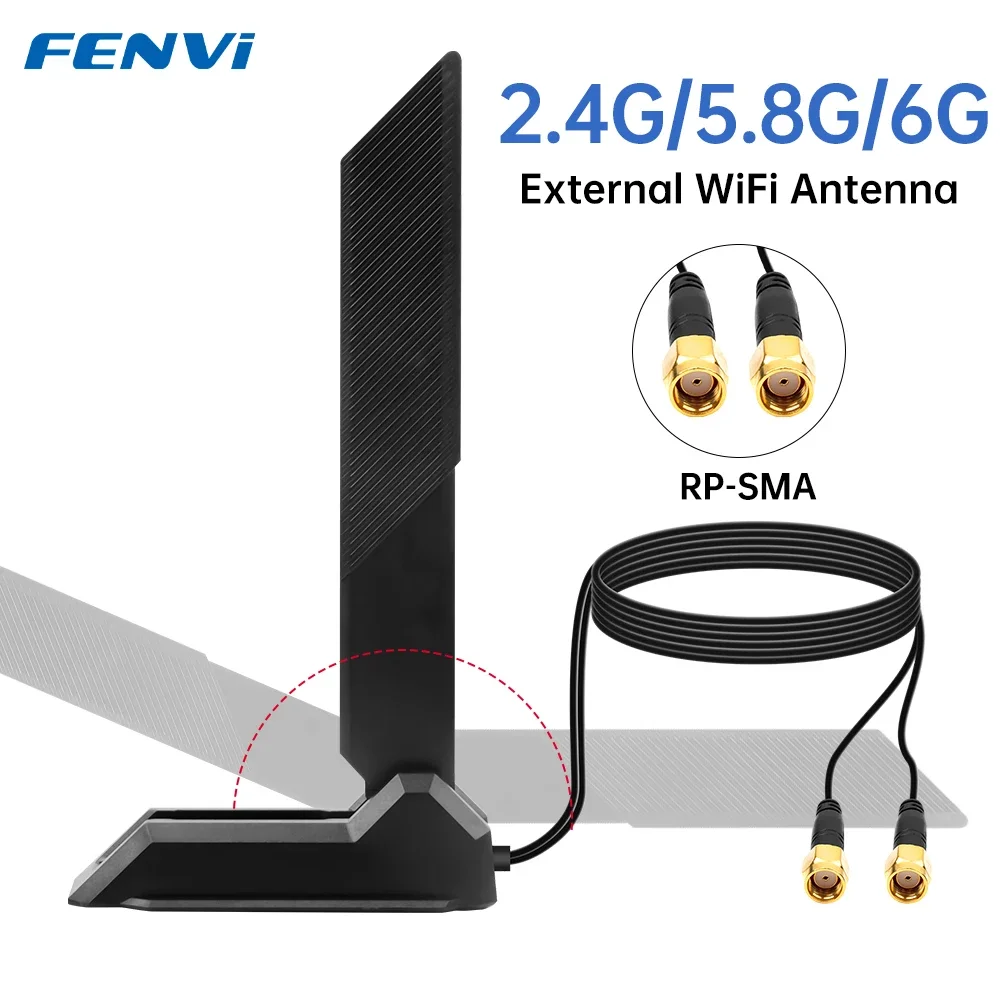 Antena WiFi 6E fenvi Tri-Banda 6G/5G/2.4GHz con Base Magnética Plegable, Antena de Alta Ganancia 12DBi para Tarjetas Madre de Juegos WiFi 7