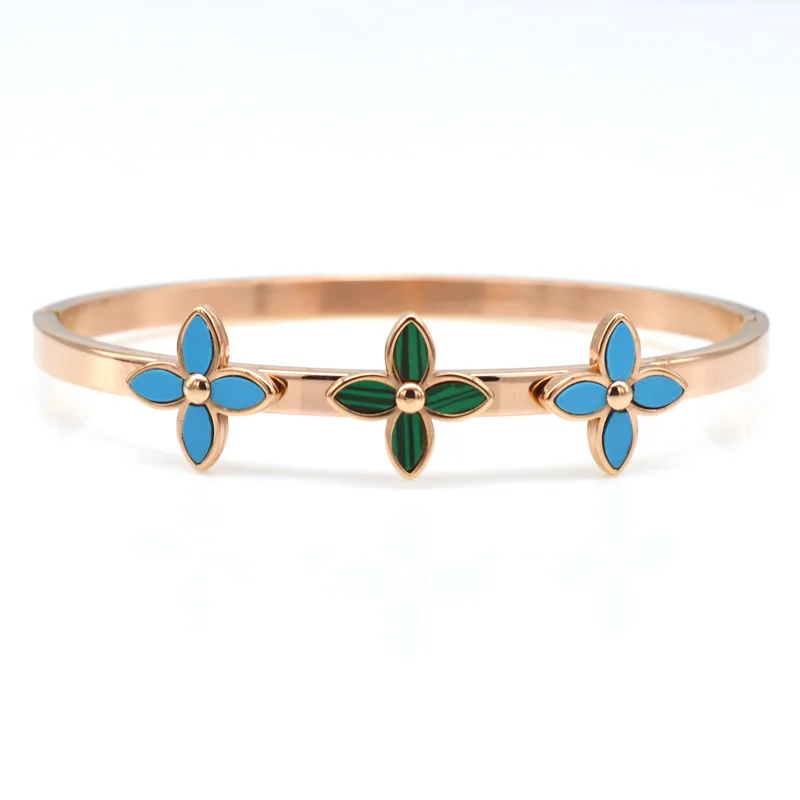 ZALMAN Enamel Green Bule Flowers Thin Bangles Stainless Steel Gold Color Bracelets For Men Trendy Classic Cute Jewelry New 2024