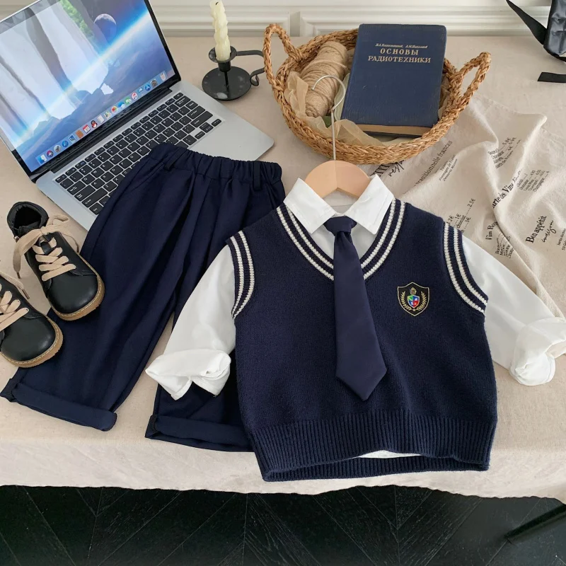 Children's Suit2024Autumn New Boys' College Fashionable Fashionable Four Pieces Casual MatchF0428