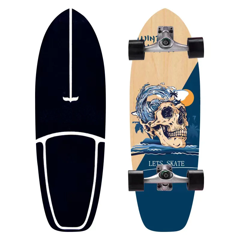 Patineta Profesional de Surf sobre Tierra de 32'' con Ejes de PU CX4, Tabla de Madera de Arce Multicapa sin Descenso para Niños y Adultos, Ideal para Principiantes y Práctica de Esquí