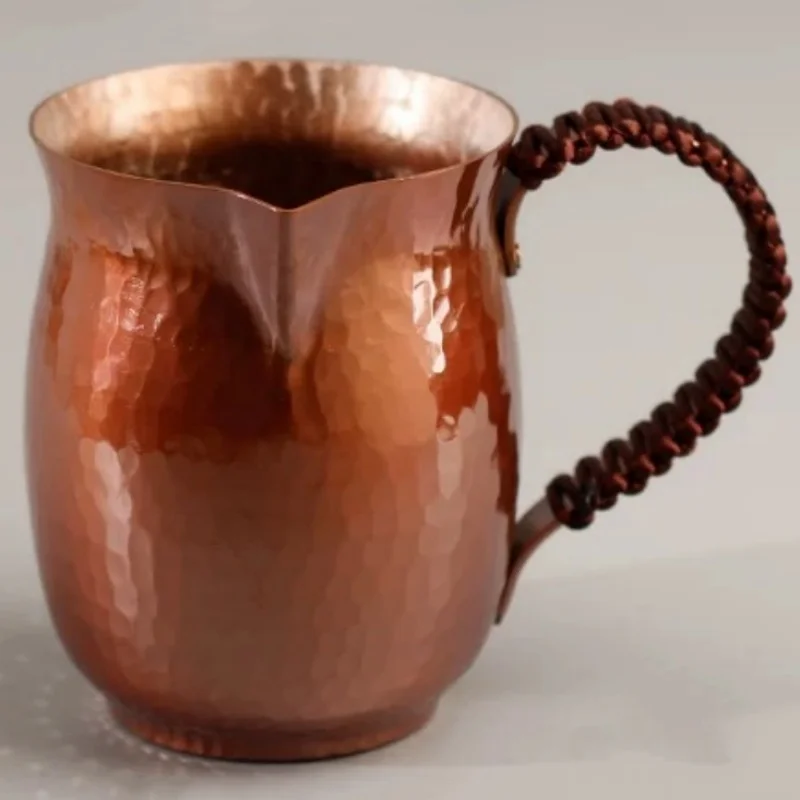 Vintage Pure Copper Tea Mug,Hammer Texture Weave Creativity Milk Coffee Cup Teaware Handle 450 ml Tumbler ,Drinkware Wine Sets