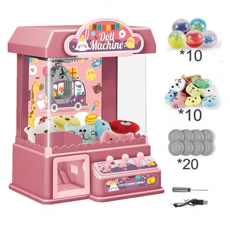 Pequena máquina de garra elétrica crianças mini console de jogo dos desenhos animados meninos e meninas jogando casa, presentes e brinquedos operação de três barras