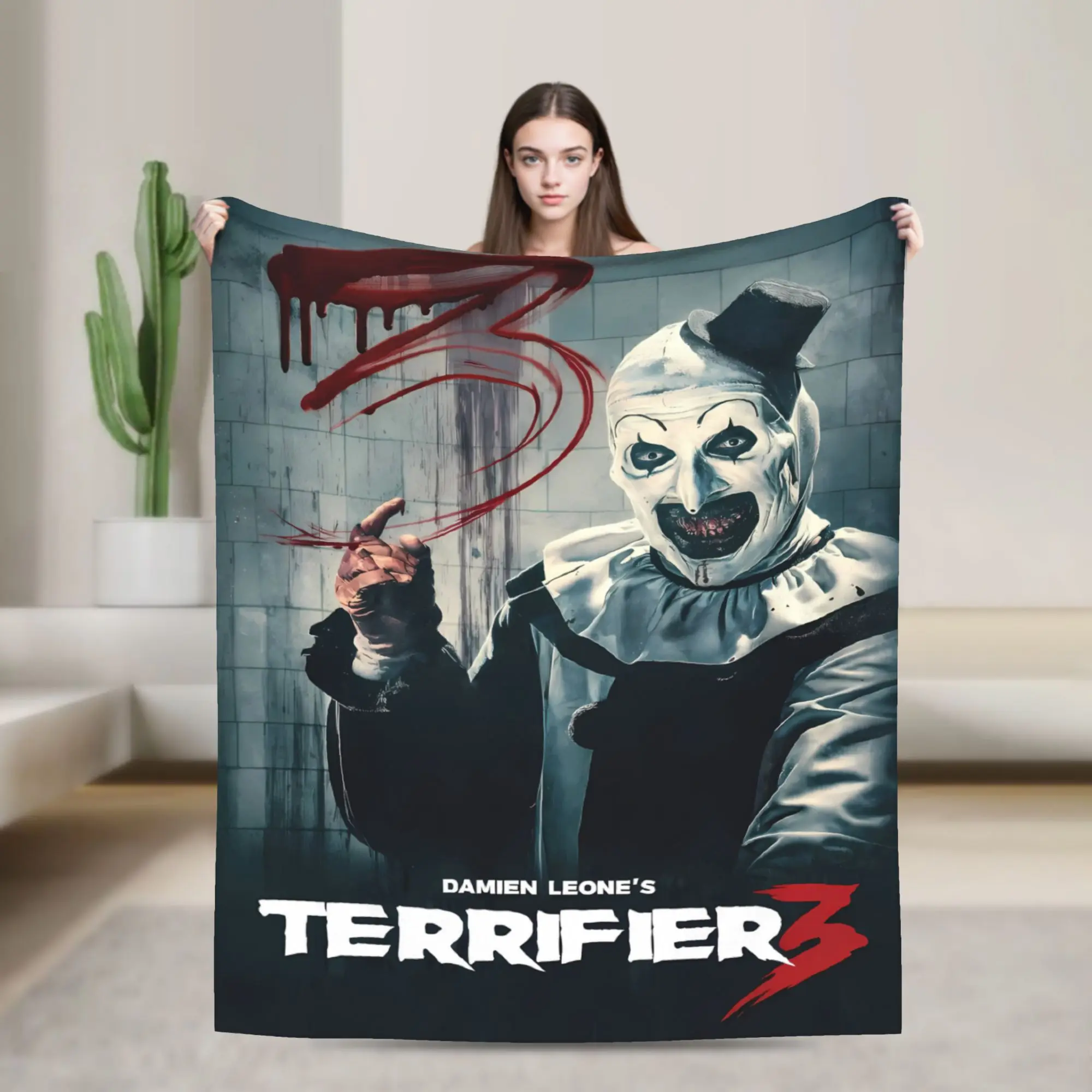 Super Warm BlanketGirls Boys Camping Terrifier Movie Throw Blanket  Flannel Bedspread For Bedroom Comfortable Sofa Bed Cover