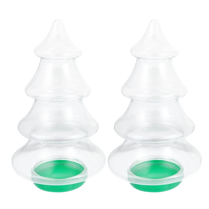 2Pcs Candy Jars Christmas Tree Shaped Plastic Cookie Jars With Lids Lovely Candy Storage Bottles 1.55L