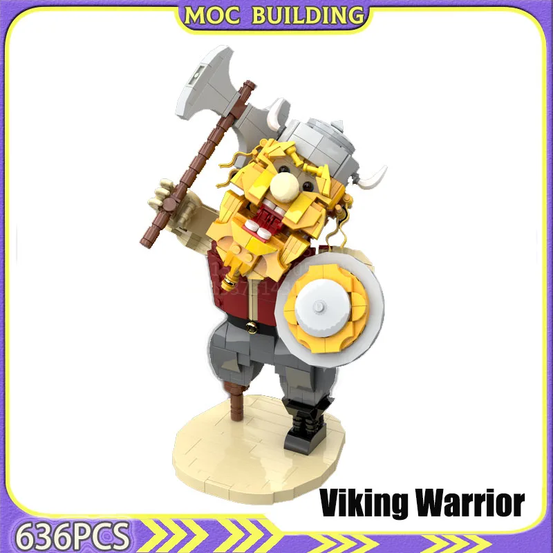 Viking Warrior Figure with Stand Desk Decor MOC Building Blocks Display Model DIY Assembly Bricks Construction Toy Gift Present