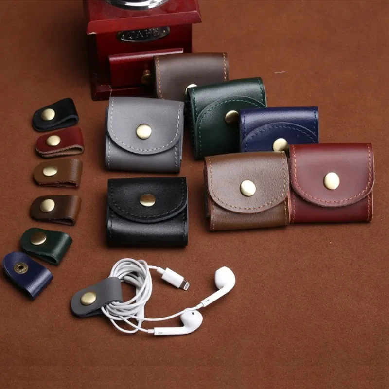 Mini Leather Earphone Bag Portable Headphone Vintage Storage Case