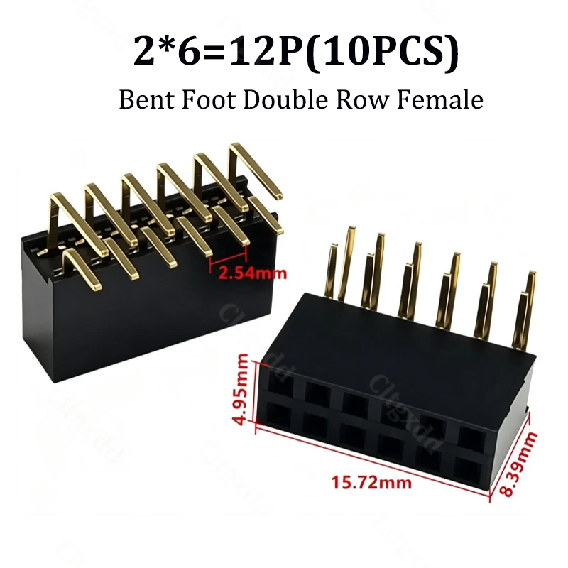 10 Stück 90-Grad-Winkelstecker, zweireihig, Buchsenleiste, 2,54 mm Rastermaß, PCB-Buchsenstecker, 2×3, 2×4, 2×5, 2×6, 2×7, 2×8, 2×20, 2×40 Pins – Detail 16