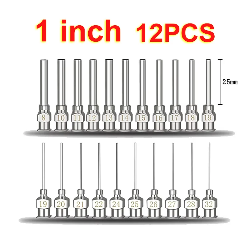 12Pack 25mm 8G-30G Stainless Steel Dispensing Needle Blunt Tip Luer Lock 1