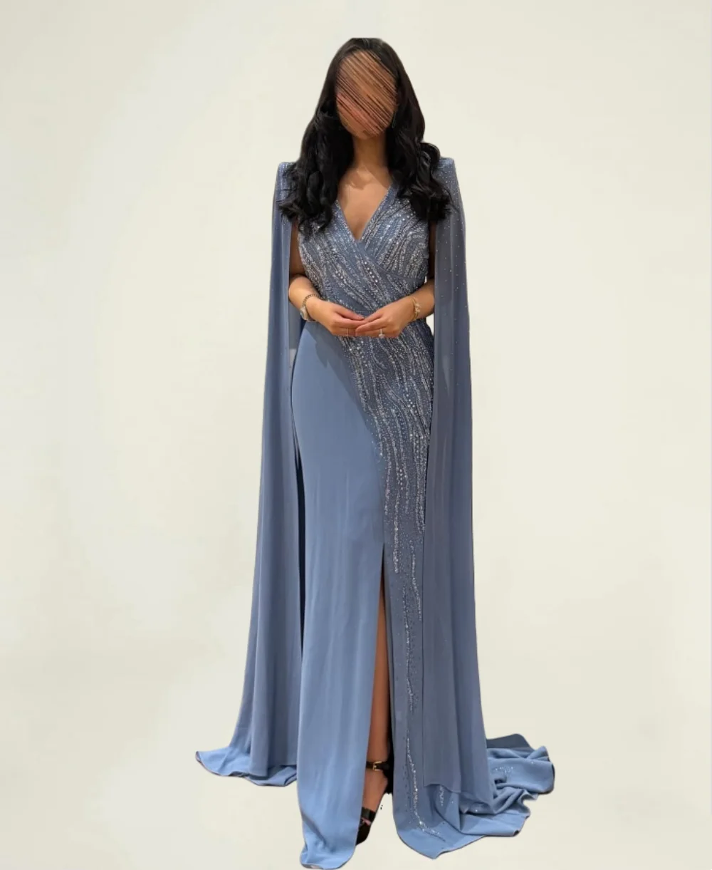 

Customized Jersey Sparkle V-neck Floor-length Bespoke Occasion Women Luxury Evening Dresses Elegant Party Wedding High Quality