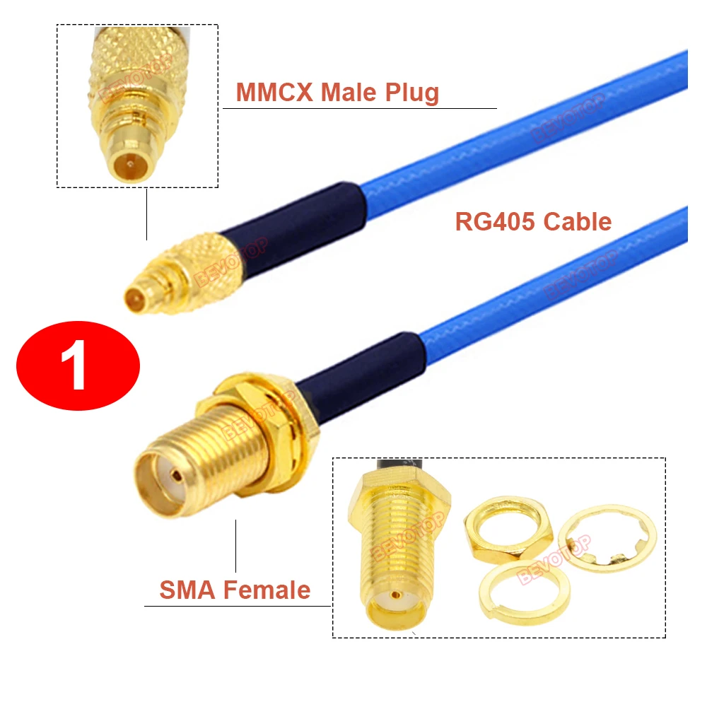 1PCS SMA to MMCX RG405 Cable RP-SMA/ SMA Female to MMCX Male Straight/ Right Angle 90° Plug High Frequency RG-405 086 Jumper