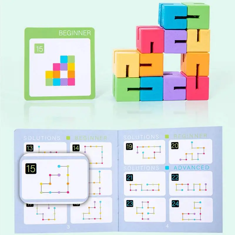 Stapelblöcke, stereoskopischer 3D-Holzblock, geometrischer Block, 3D-Gehirnentaser, 40, zweiseitig, fortschrittliche Problemkarten, pädagogisch, Bab