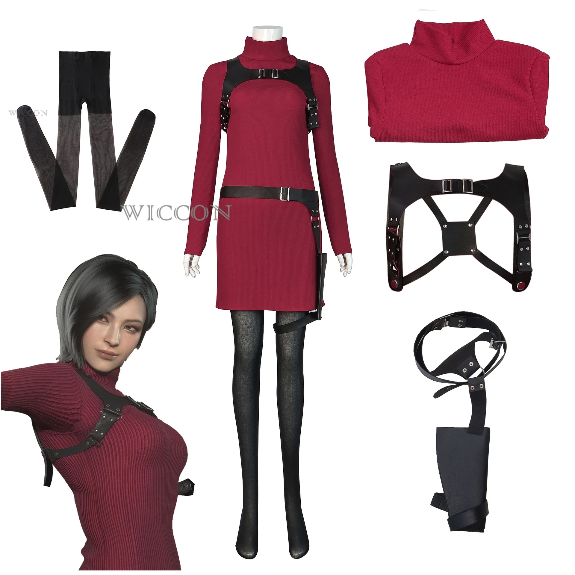 

Female Resident 4 Ada Wong Cosplay Costume Evil Dress Outfits Fantasia Halloween Carnival Disguise Suit For Women Girls