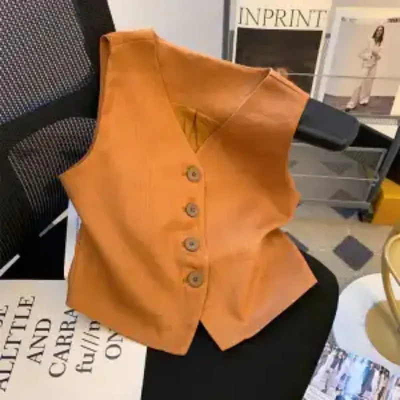 Old Money Style Linen Suit Vest for Women Spring Autumn New Retro Versatile Jacket Sleeveless Top