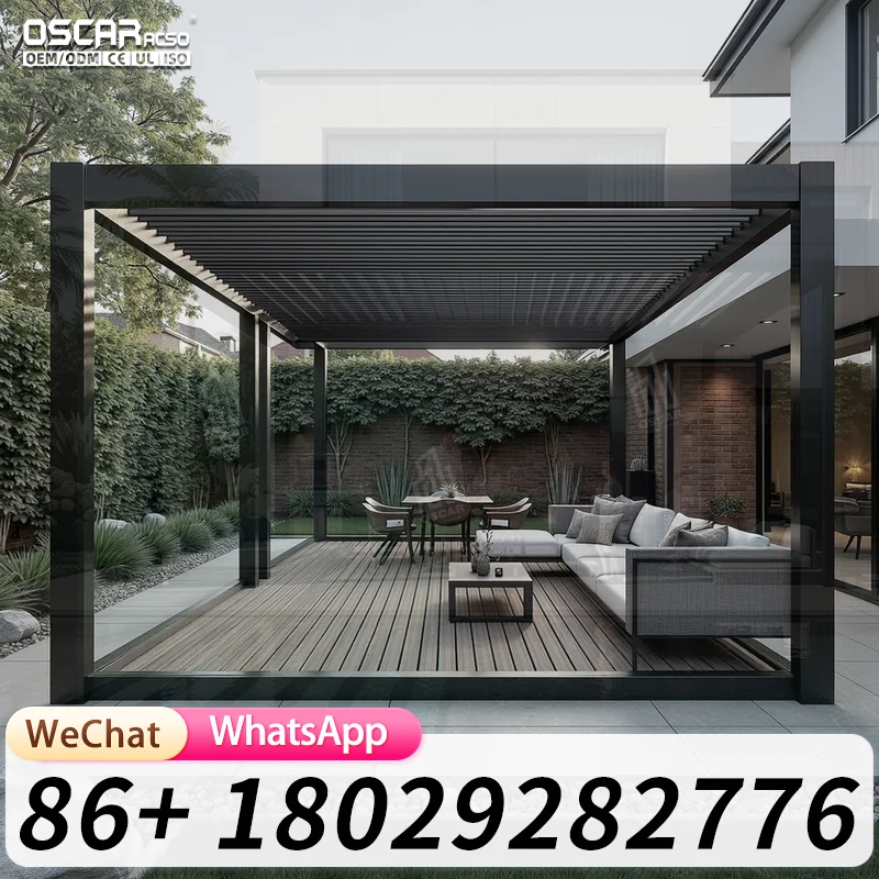 Detached Villa Aluminum Glass Sunroom Patio Enclosure Conservatory Winter Garden Bioclimatic Louver Roof Pergola Kit Europepergo