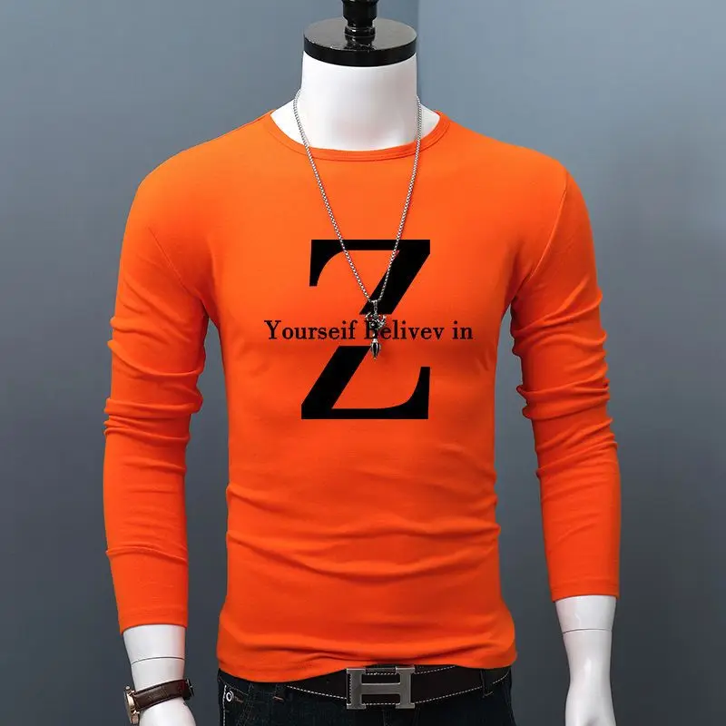 

Весенне-осенняя новая мужская футболка с длинным рукавом, тонкая модная облегающая рубашка с круглым вырезом, большой размер, нижняя рубашка, универсальный топ