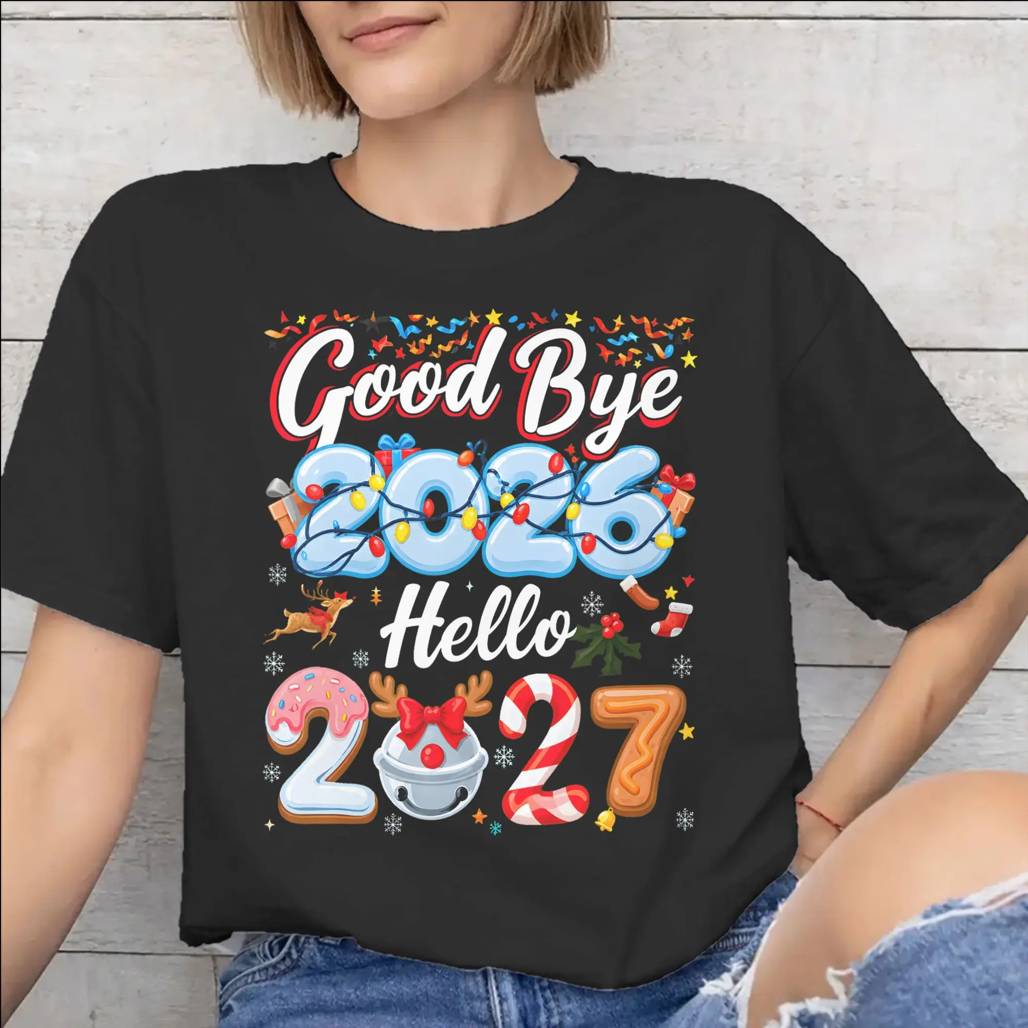 Mens Womens Good Bye 2026 Hello 2027 T Shirt 100% Cotton Print T-Shirt  Top Clothing