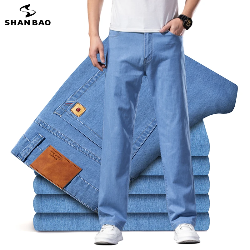 42 44 46 Plus Size Men's Lightweight Cotton Stretch Straight Loose Jeans Spring Summer Brand Thin Breathable Denim Jeans