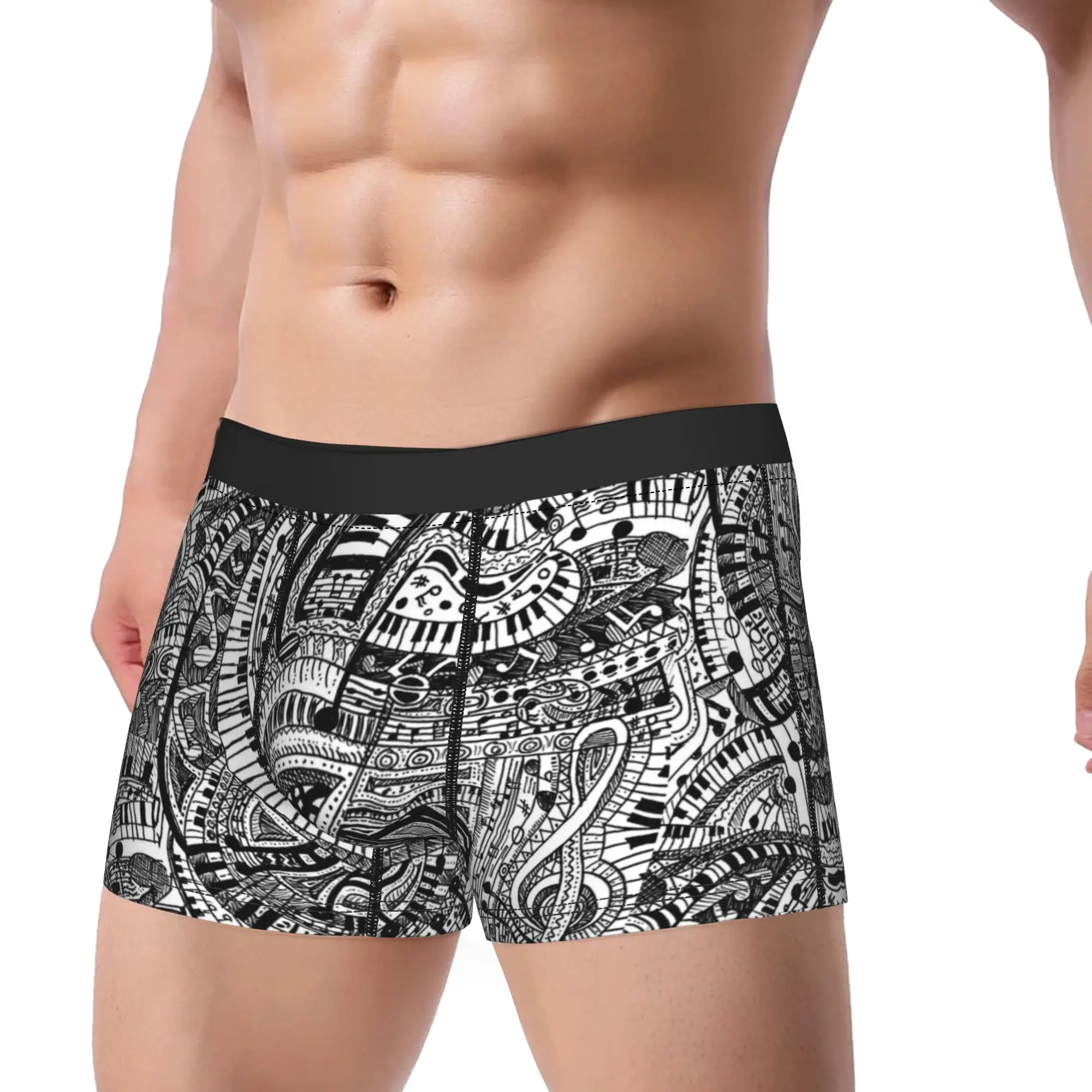 music doodle with piano keyboard Underwear  Men Underpants Pattern Elastic Trunk Hot Sale Boxer Brief Plus Size 2XL