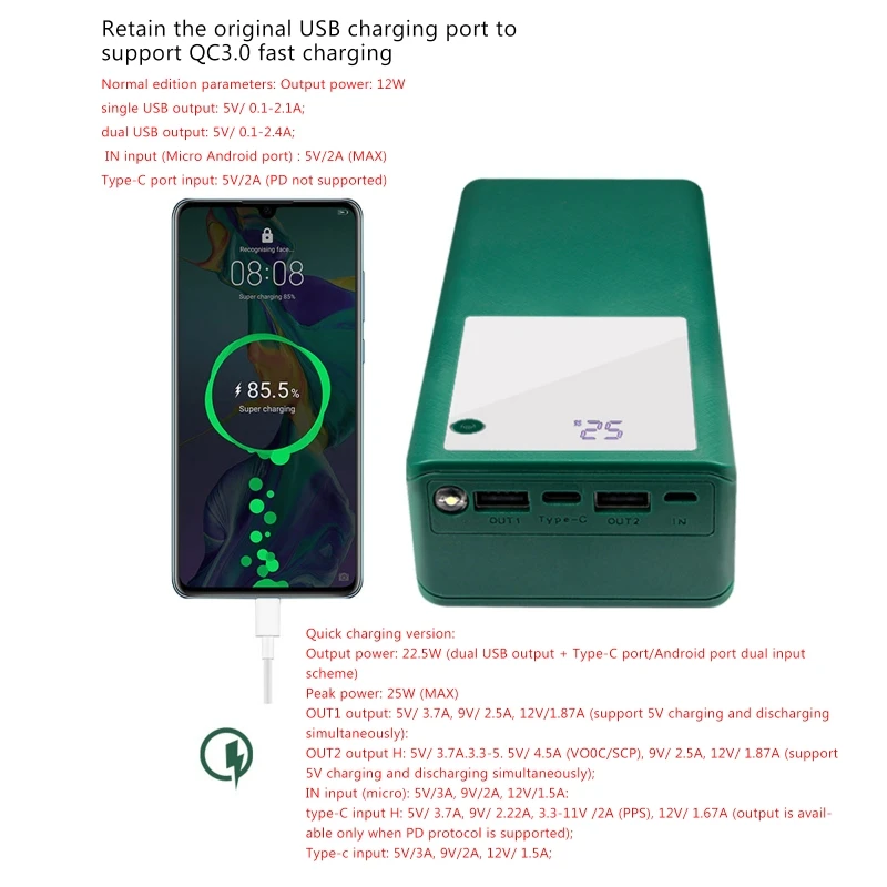 Новинка 6x26650 внешний аккумулятор для самостоятельной сборки, Бесплатная сварка, внешний аккумулятор, чехол 25 Вт, быстрая зарядка, внешний аккумулятор, корпус, комплект аксессуаров светодиодный ным дисплеем