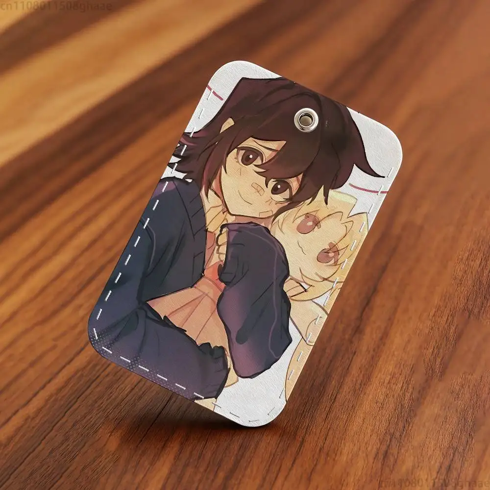 아이 러브 에이미 AMY x BIBI 애니메이션 직사각형 카드 케이스 키체인 액세스 카드 가방 키 태그 링 가죽 카드 홀더 키 링 액세스