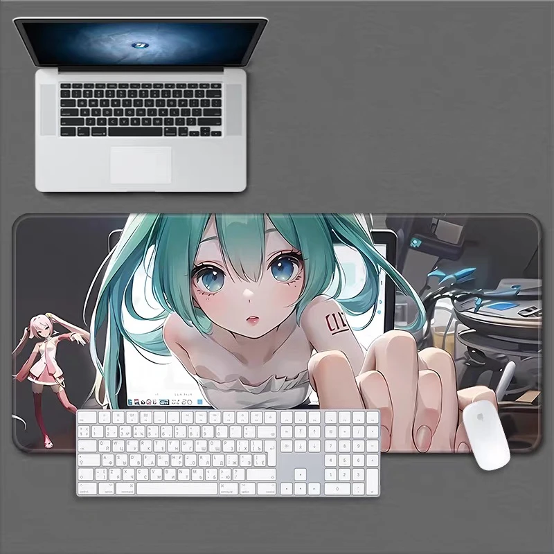 Grand tapis de souris de jeu Virtual Singer Girl, 90x40cm, antidérapant, en caoutchouc, bord cousu, surdimensionné, pour PC Gamer