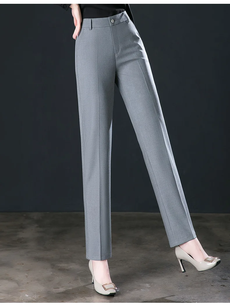 2025 Spring Fall Black Elegant Career Formal Suit Pants Women, Khaki Straight High Waist Loose Women's Work Trousers/cargo Pants