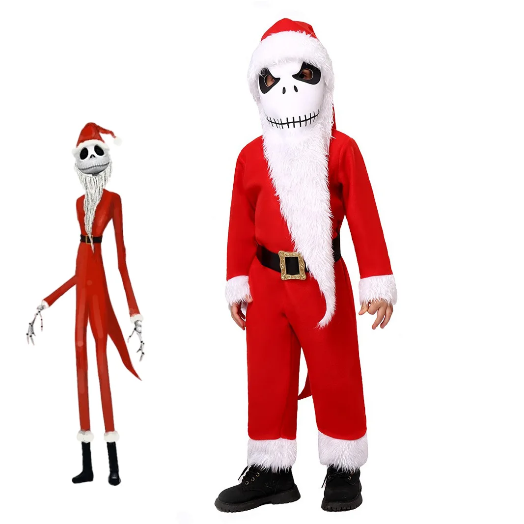 Disfraz de Papá Noel Jack Skellington, disfraz de pesadilla antes de Navidad, mono de Navidad, máscara de calavera, traje de Cosplay para vacaciones de Carnaval de Navidad