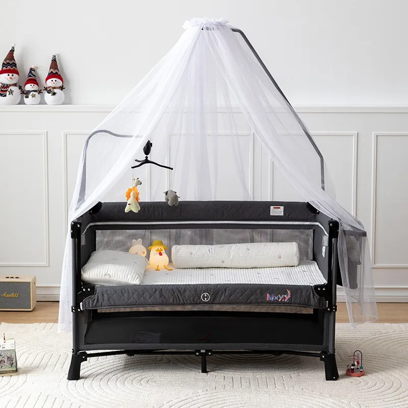 Luxury 3-in-1 Convertible Wood Frame Bedside Crib Newborn Friendly Foldable Travel Game Crib Mosquito Net Hospital Outdoor