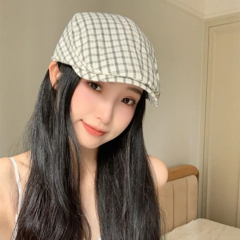

Casual Forward Cap Plaid Berets Korean Style Thin Newsboy Caps Face Slimming Y2k Painter Hat Girl