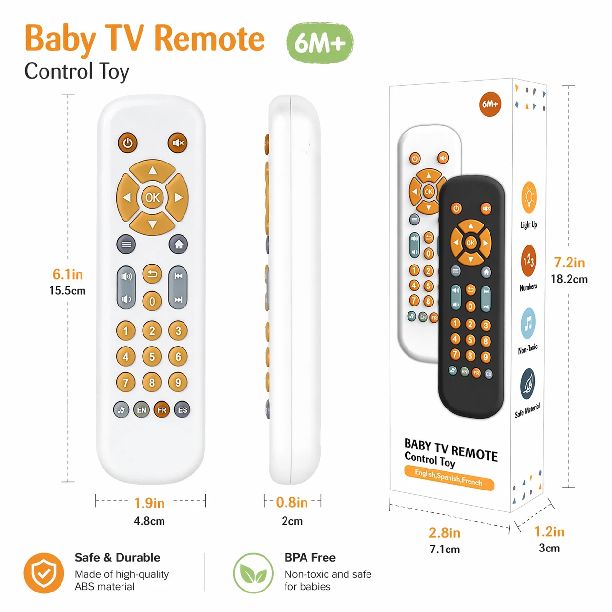 Baby Remote Control Toys with Music, Lights and Sound Remote Control Toys - English, French and Spanish, Remote Control Music Toys Suitable for Babies