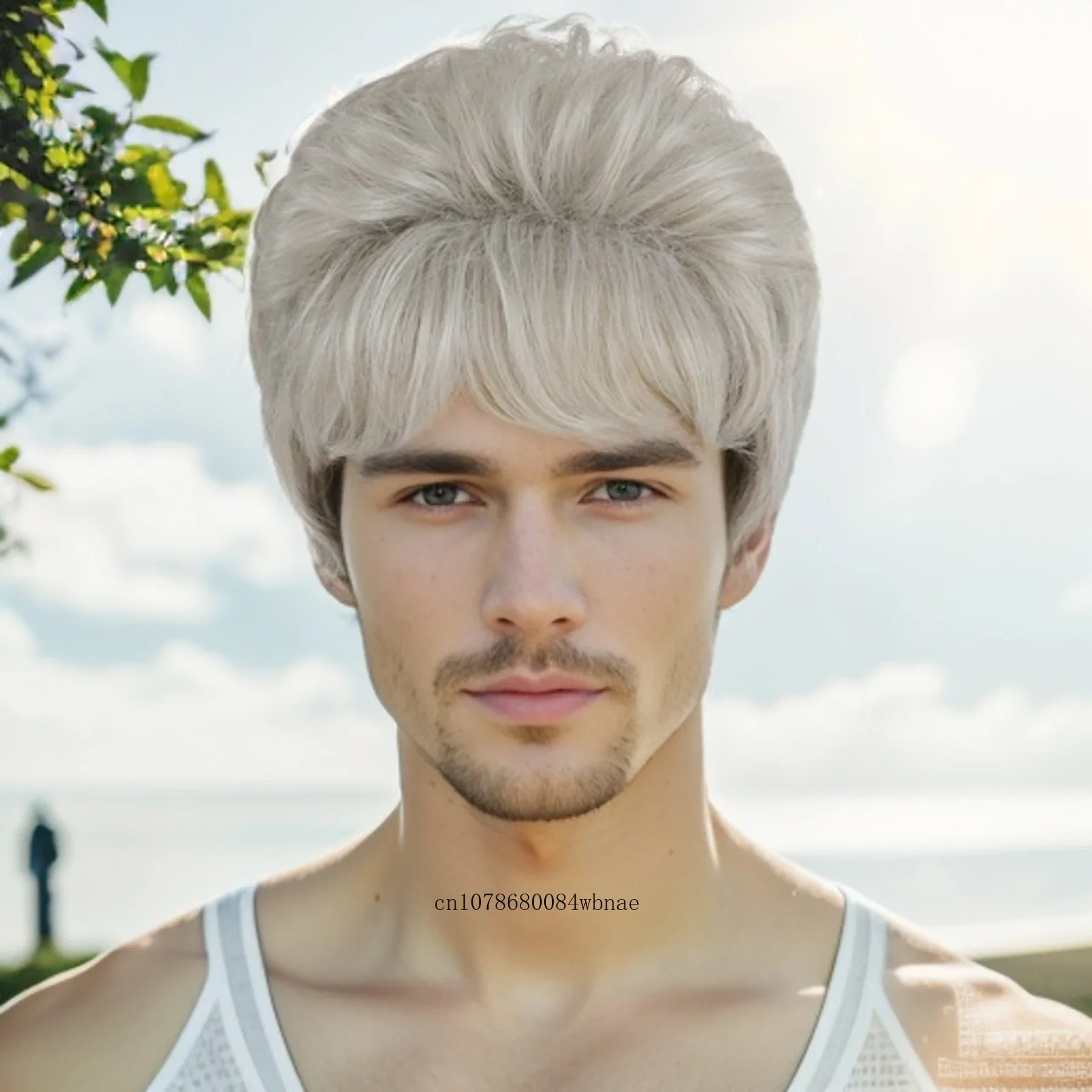 Synthetic Short Pixie Cut Wig with Bangs Grey Ombre Natural Curly Wigs for Men Father Grandpa Wig Daily Casual Heat Resistant