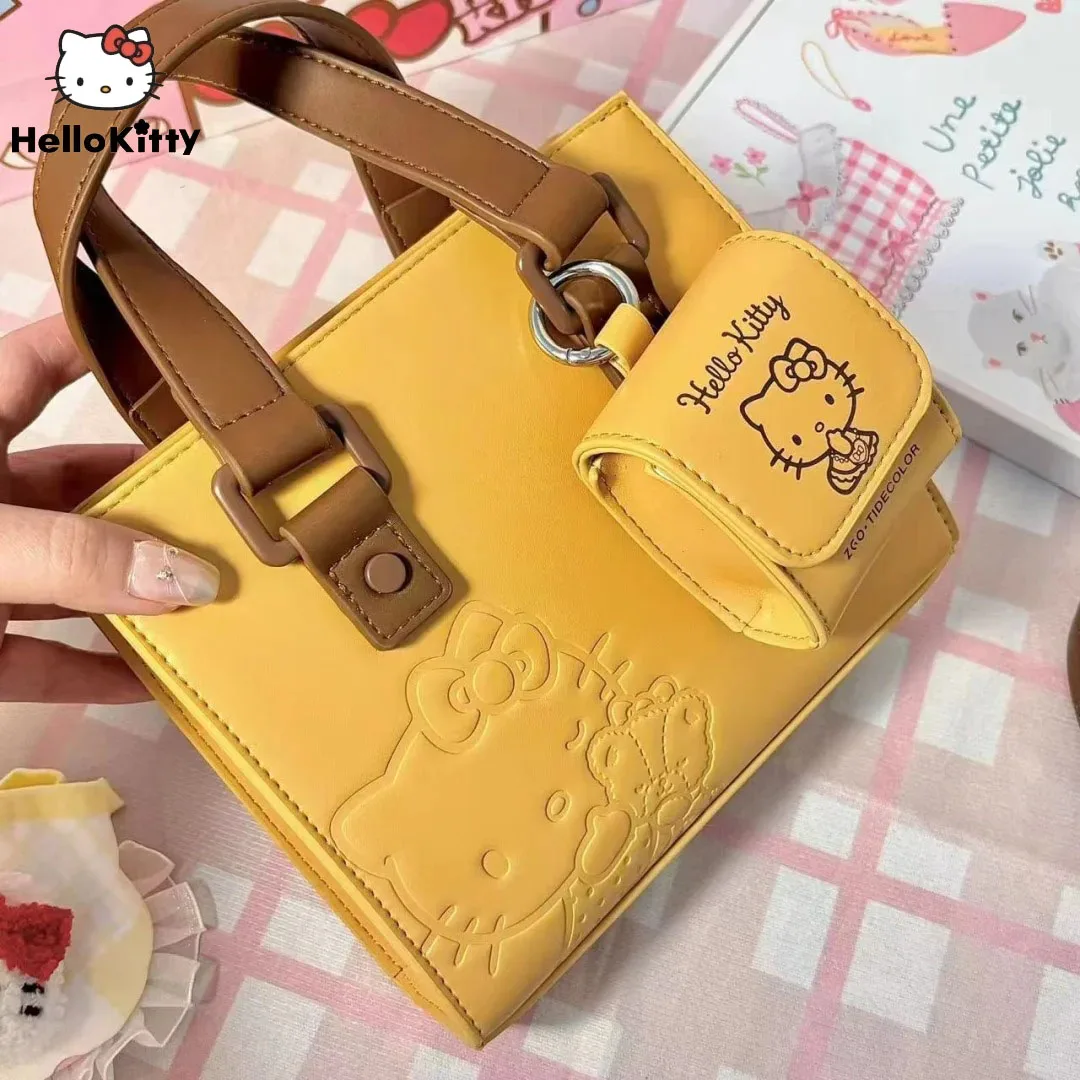 Sanrio Hello Kitty Handtas Mode Hoge Textuur Handtas Messenger Bag Y2k Leuke Tassen Pu Lederen Tote Veelzijdige Crossbody Tas