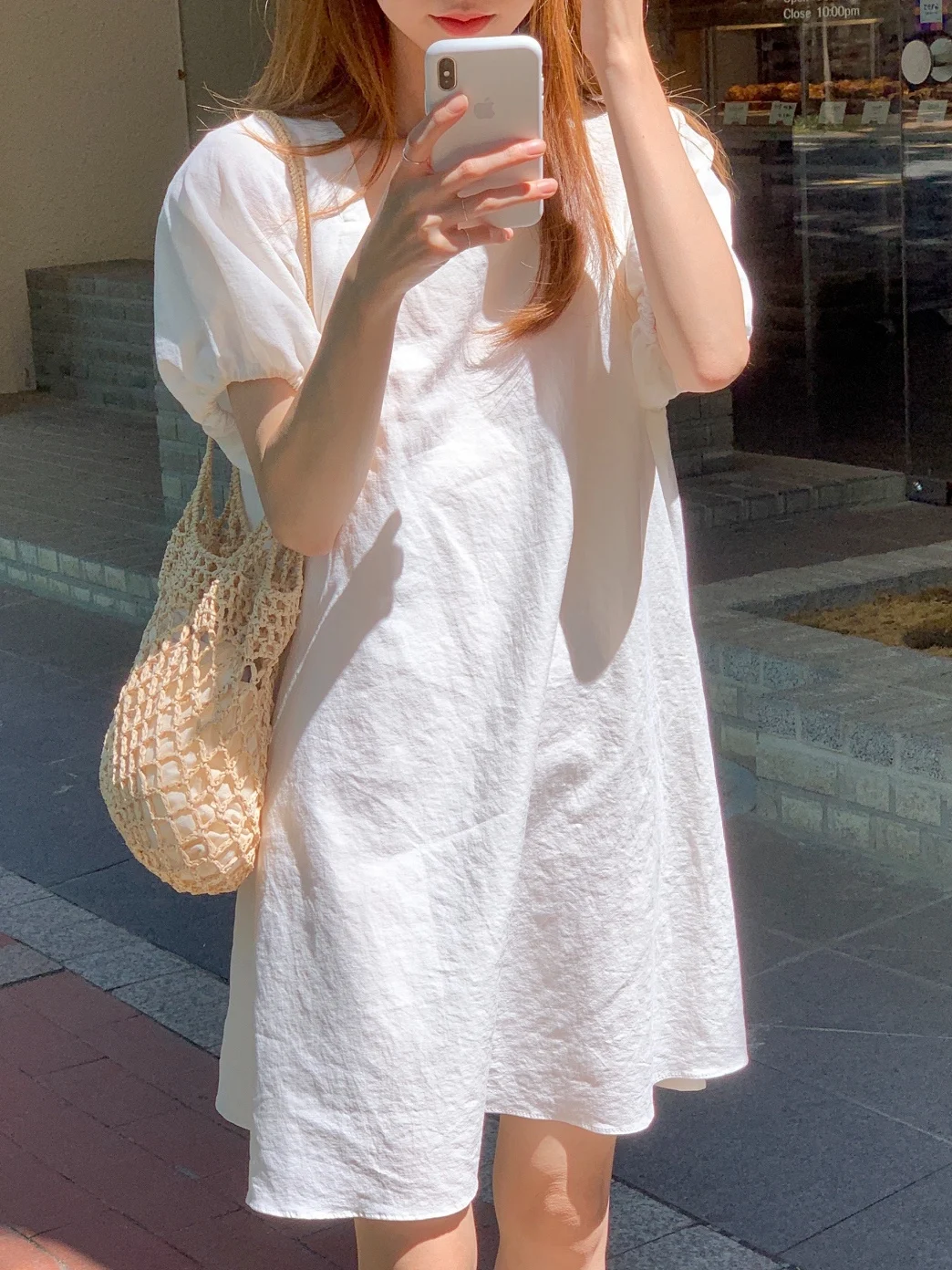 レトロなスクエアカラーのレースアップサマードレス レディース シックな新作2025 ルーズデザインセンスのある透かし彫りAラインショートドレス