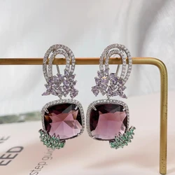 Fashion Square Shiny Cubic Zirconia Earring Women Wedding Party Banquet Microinsert Jewelry Anniversary Gift