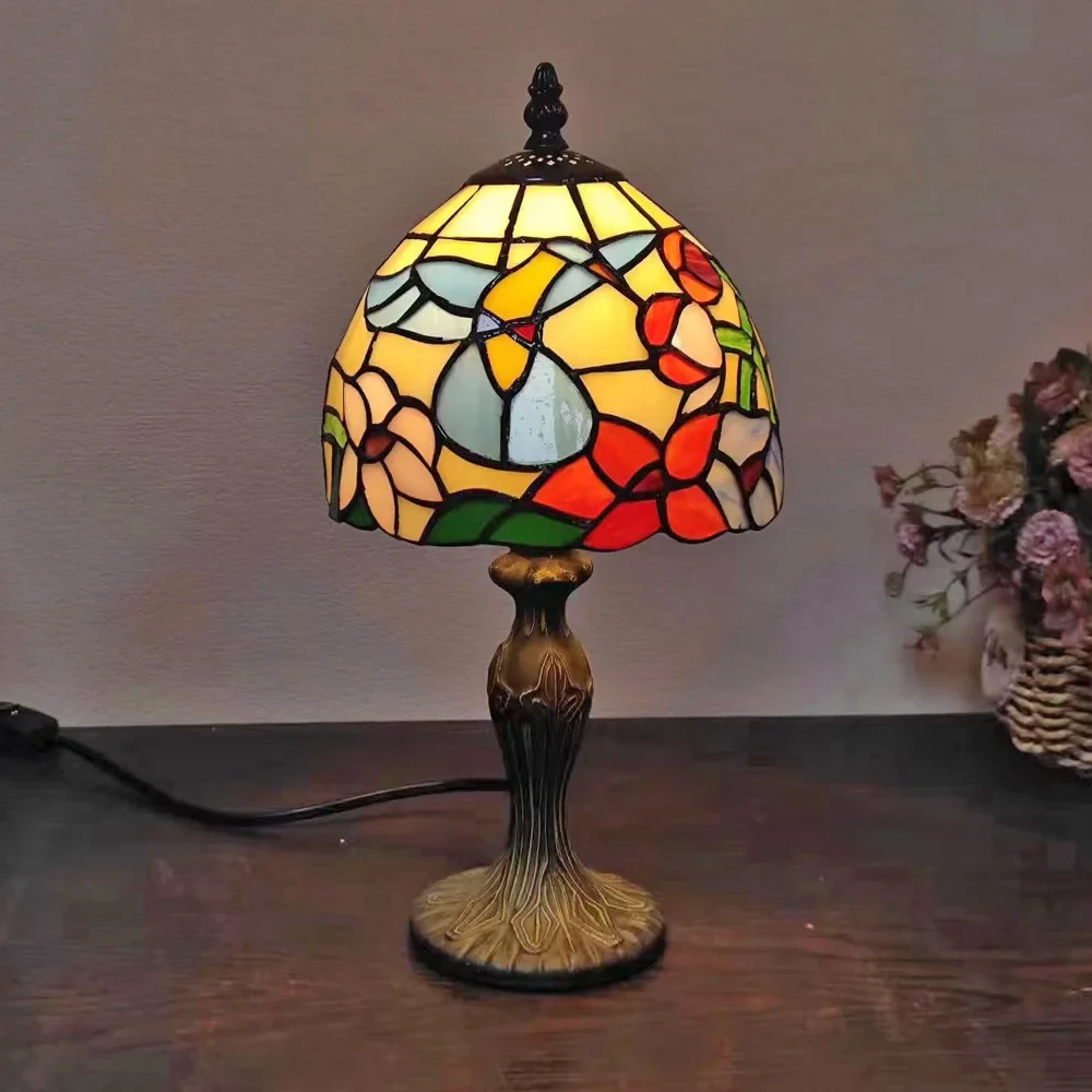 8 Inch 20cm Stained Glass Shade Tiffany Vintage Desk Lamp