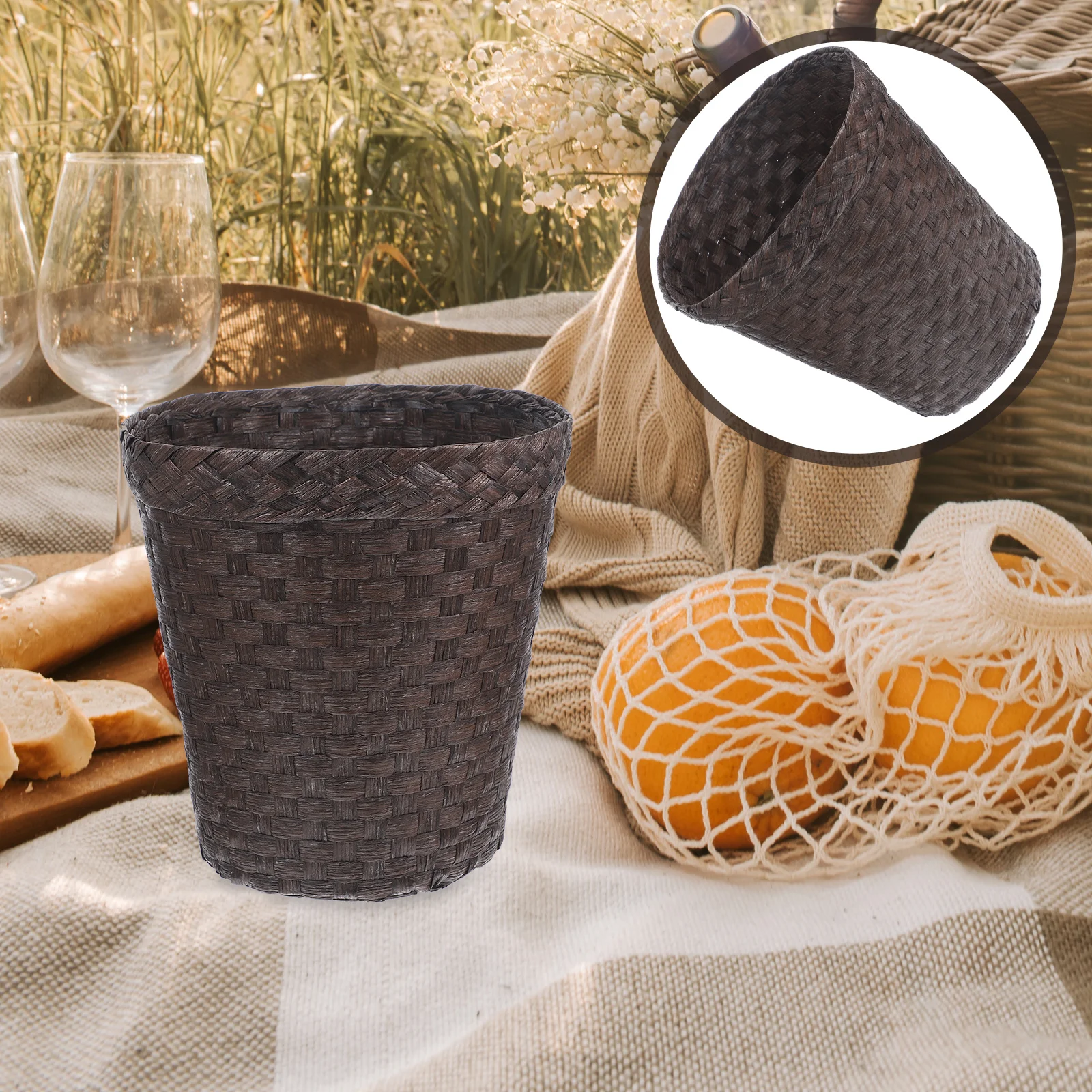 

Large Capacity Basket Simple Woven Desk Organizer Home Office Bucket Rattan Household Home Storage Basket Tool