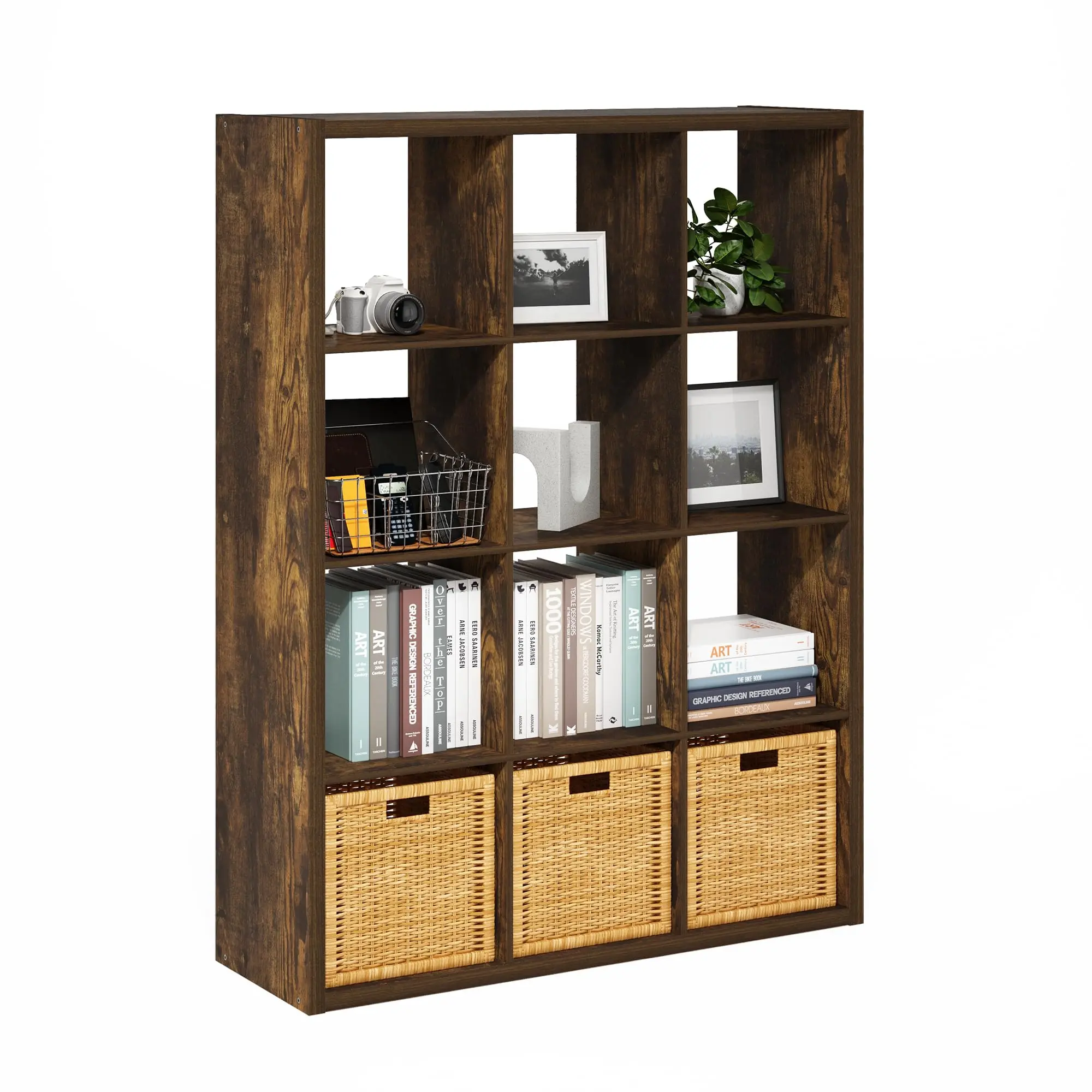 Cubicle Book Shelf, 12-Cube Bookshelf, Extra Thick Frame Reversible Bookcase with Open Back, 14.6