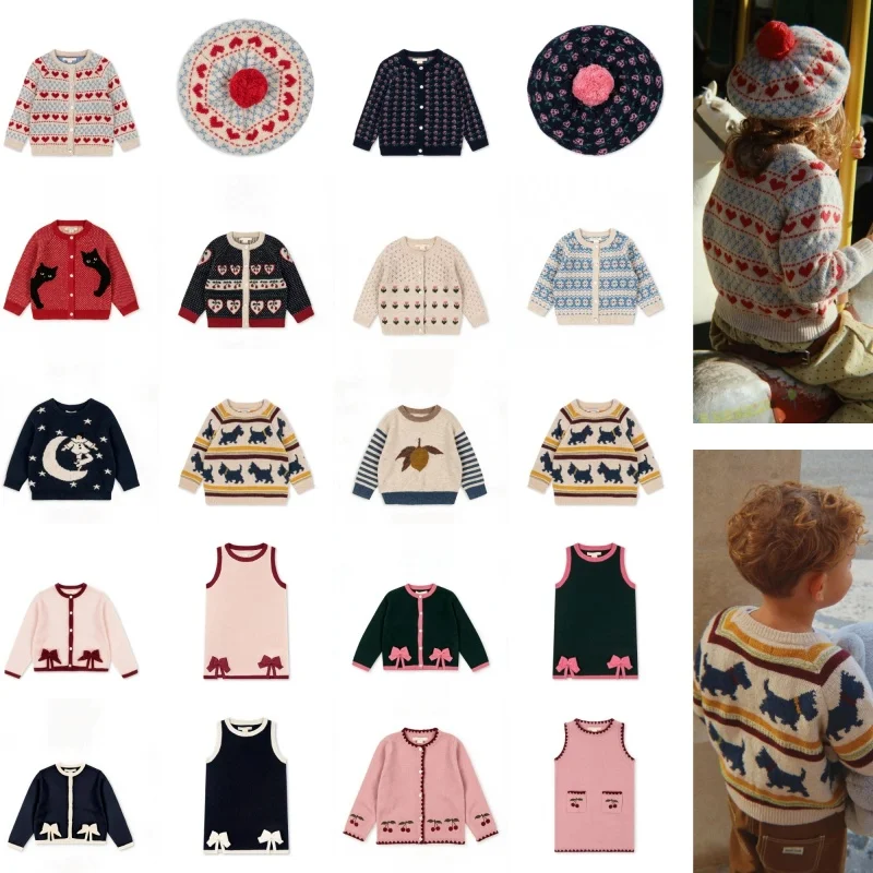 KS Kids Knitted Cardigan Lace Collar Button-Up Autumn Winter Sweater Coat Casual Outerwear for Boys And Girls
