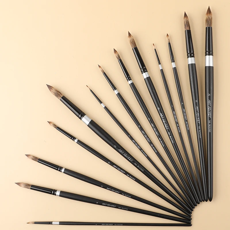Artsecret Korea Importing Taklon Hair Brass Ferrule Wooden Handle Round Watercolor Acrylic Paint Art Supplies Artist No.960R
