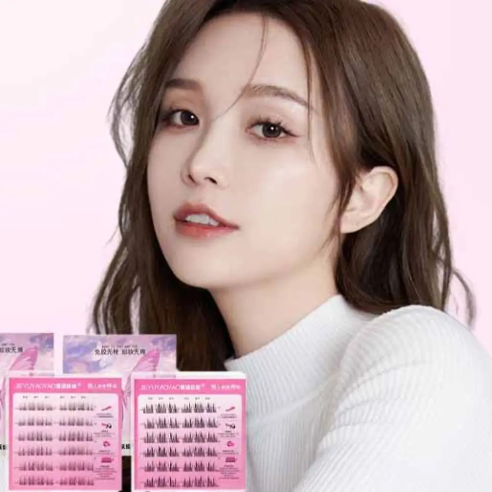 甘い自己粘着まつげクラスター DIY 再利用可能な接着剤不使用の偽まつげ個別の長持ちするつけまつげクラスター