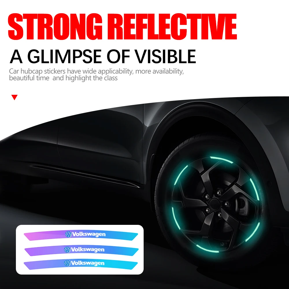Car Wheel Rim Strip Reflectors Stickers Auto Accessories For Volkswagen VW GTI Golf Polo Passat Mk6 MK7 Tiguan R32 R RLine Jetta view 2