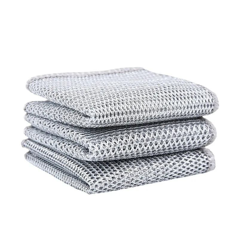 12/10pcs Magic Cleaning Cloth Thickened Double -sided Metal Steel Wire Rags Kitchen Dish Pot Built-in Sponge Wire Ball Rags