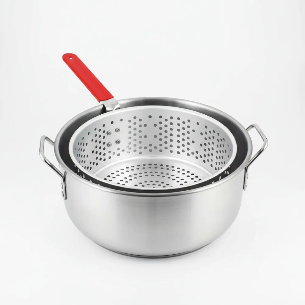 

Алюминиевая кастрюля емкостью 10,5 литра с корзиной для ситечка, идеально подходит для приготовления пищи и жарки на открытом воздухе