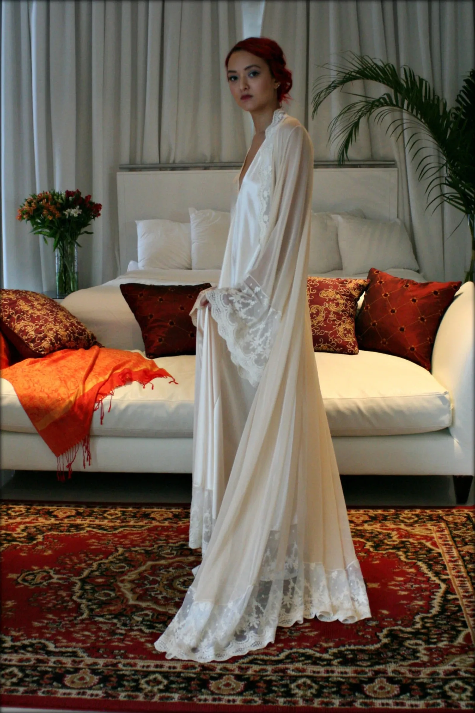 Soft Maternity Robes Women Long Tulle Appliques Lace Bathrobe Dress Sleeves Evening Sleepwear V-neck Gown Customized Plus Size