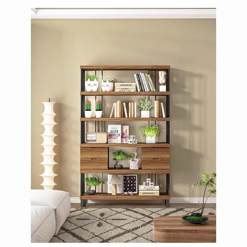 Modern solid wood bookshelf display shelf, background floor bookcase