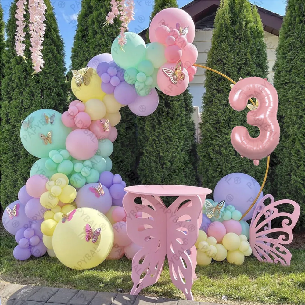 

113PCS Golden Butterfly Macaroon Latex Balloons 32inch Pink Foil Number Baby Shower Gift Girl's Birthday Party Decorations