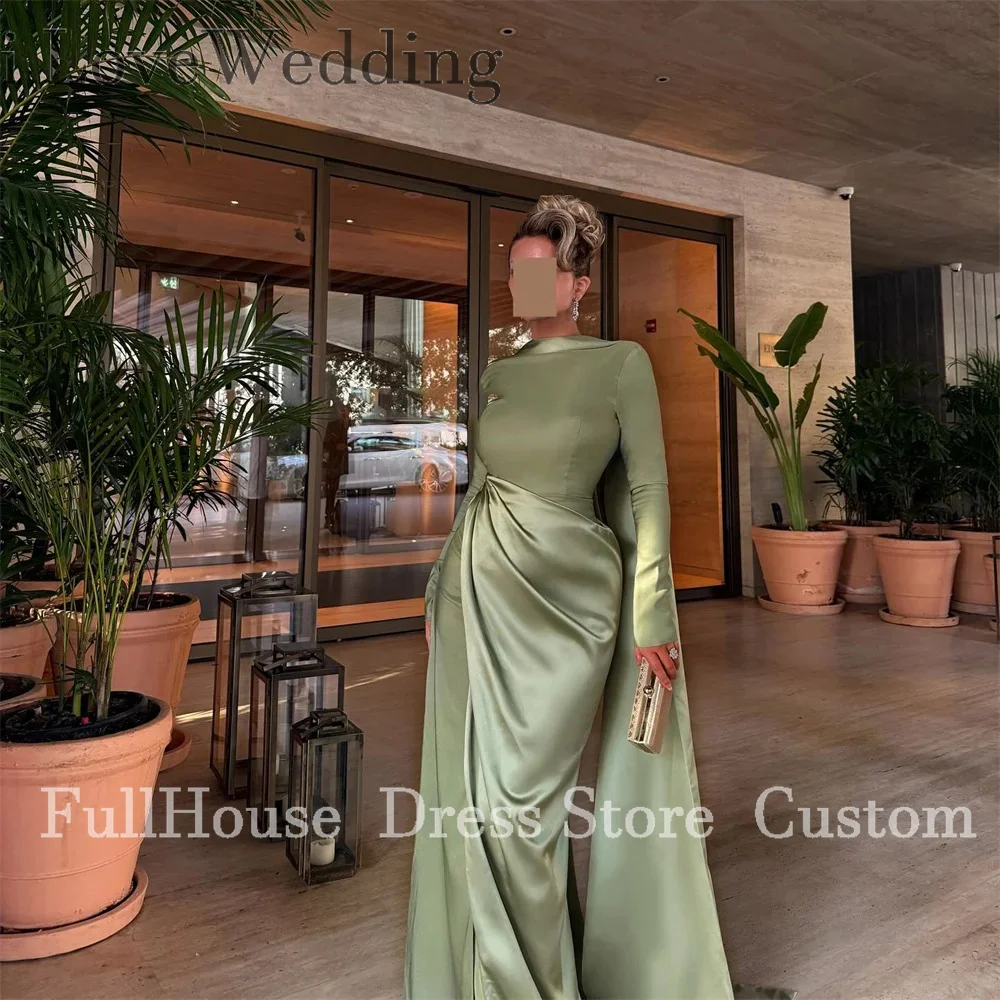 مناسبة مخصصة كلاسيكية س الرقبة الساتان مطوي فستان سهرة رسمي طول الأرض غمد حفلة موسيقية فستان الزفاف مع قطار Vestidos de #2